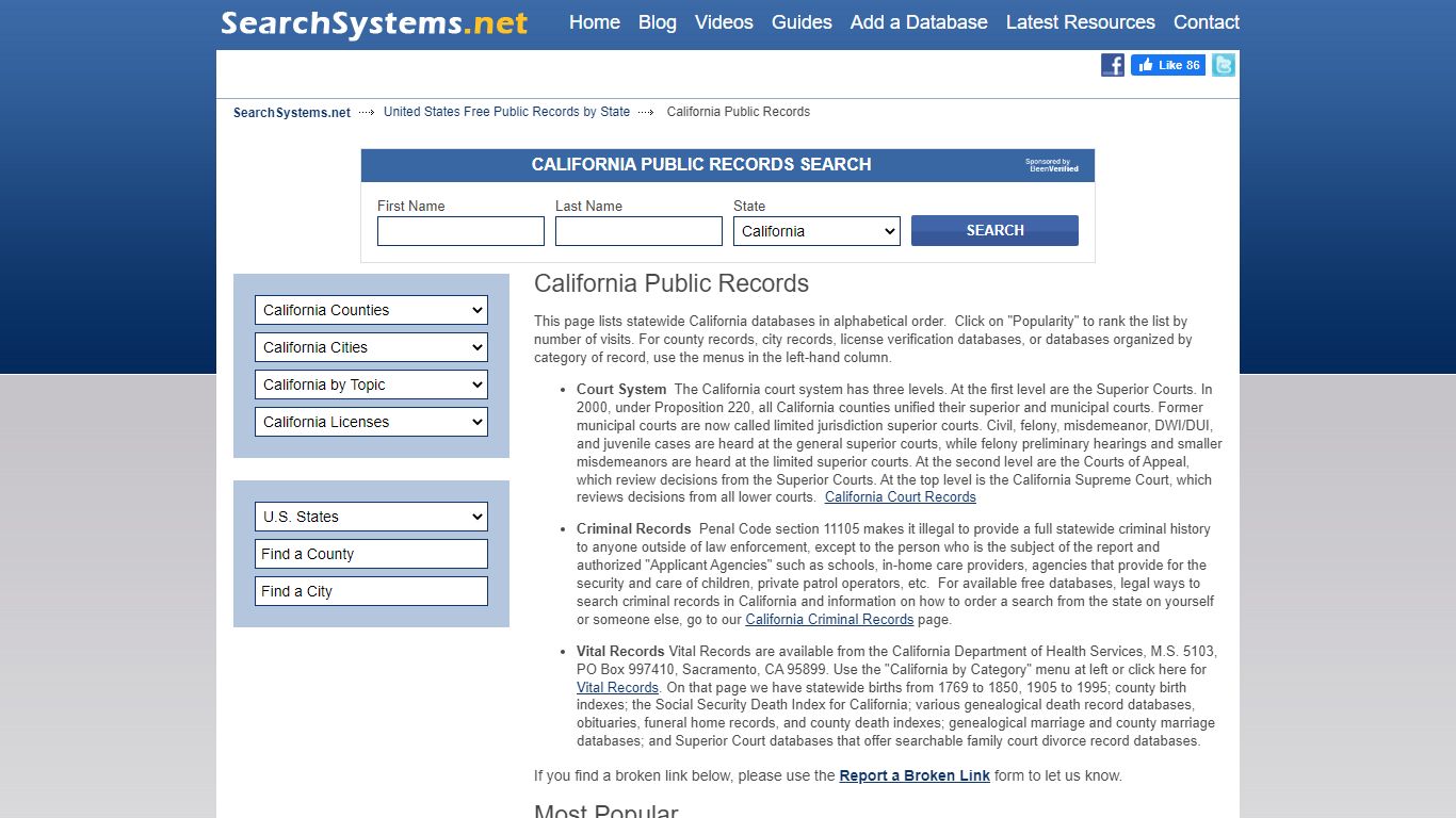 California Public Records Search | SearchSystems.net