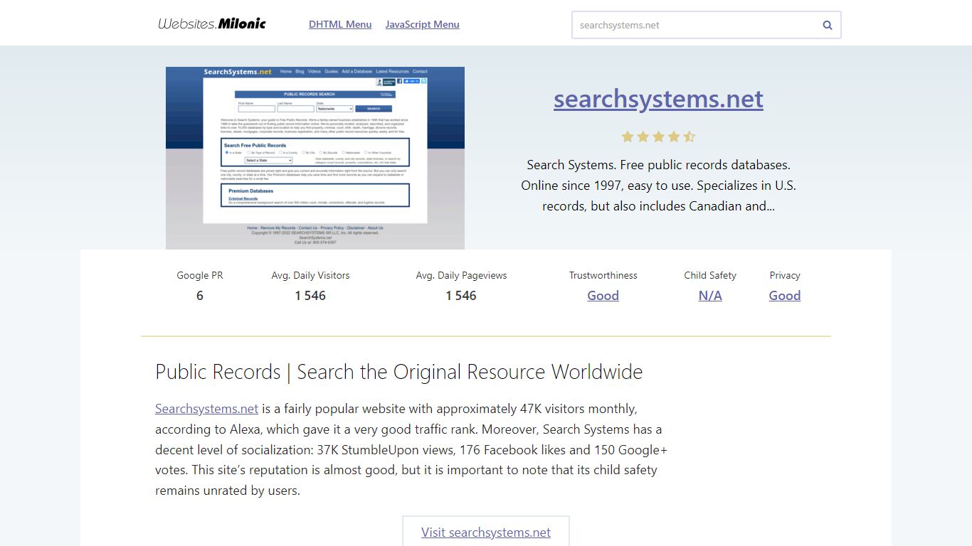 Searchsystems.net website. Public Records | Search the Original ...